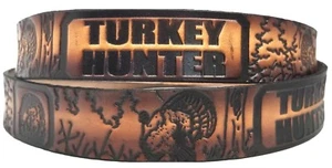 Belt Turkey Hunter Brown Cowhide Leather Embossed Made in USA - Picture 1 of 9