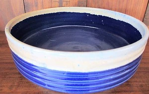 Stoneware Dark Blue Drip Glaze and Beige Large Heavy Platter 11' D 3.5" H - Bild 1 von 9