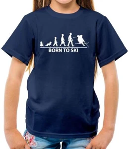 Born To Ski - Kids T-Shirt - Skiier Skiing Snow Slopes Winter Holiday Love - Picture 1 of 13