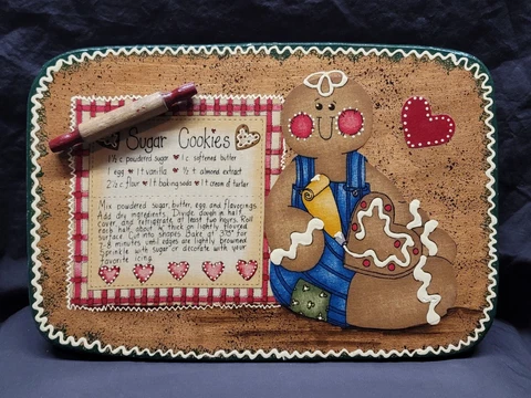 Vintage Colorful Sugar Cookies Recipe Wooden Basket Lid 15.25 x 10.5" Cover