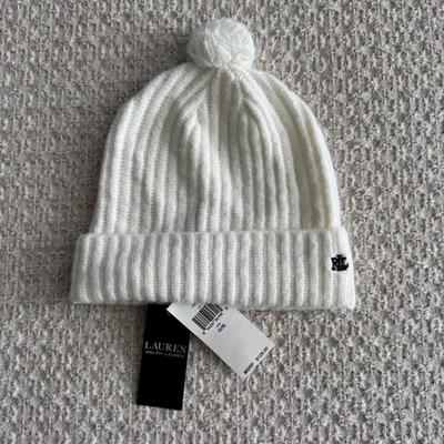 Lauren Ralph Lauren Blanco Tejido Gorro Pom Pom Invierno Sombrero Nuevo con Etiquetas Foto 1 de 3