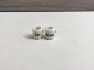 Ceramic Miniature Dollhouse Mugs Dave And Barbara 1/2” Set Of 2 Vintage  - Picture 1 of 4