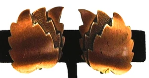 VTG COPPER LEAVES EARRINGS CLIPBACKS SMOOTH TEXTURED - Imagen 1 de 2