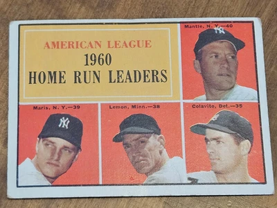 Topps Home Run Leaders 1961 Mickey Mantle Roger Maris en muy buena condición sin pliegues Foto 1 de 2