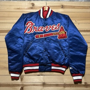 Vintage 80s MLB Atlanta Braves Baseball Starter Diamond Satin Jacket Size Small - Picture 1 of 12