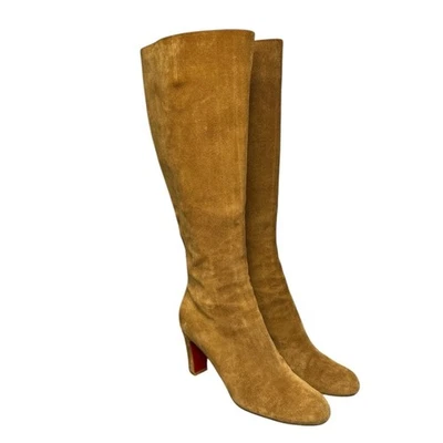 Christian Louboutin Tan Camel Brown Suede Tall Knee High Boots Size 38 Heels - Image 1 of 4