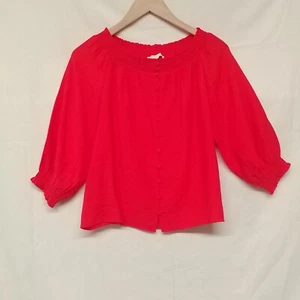 Maje Button Up Red Off The Shoulder Top-36" Bust and Waist, Marked Size US 2 - Picture 1 of 9