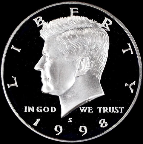 1998 S Kennedy Half Dollar Gem Deep Cameo Clad PROOF US Mint Coin Cover