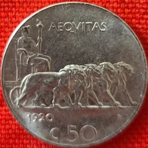 1920 Italien 50 Centesimi Glattkante Vittorio Emanuele III AU KM#61.1 (J) 1114 - Bild 1 von 2