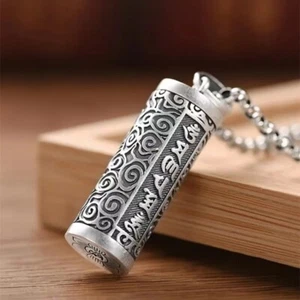 Pure Silver Pill Case Holder Pill Box With Chain Necklace Waterproof Pendant New - Picture 1 of 26