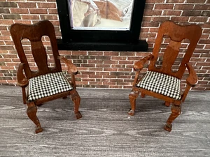 Two Dolls House Chairs in Dark Wood with Black & White Seats 1:12 Scale (424) - Picture 1 of 5