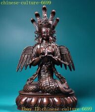 12.8" Tibatan Buddhism temple Bronze exorcism 5-Heads Snake Naga Kanya Statue