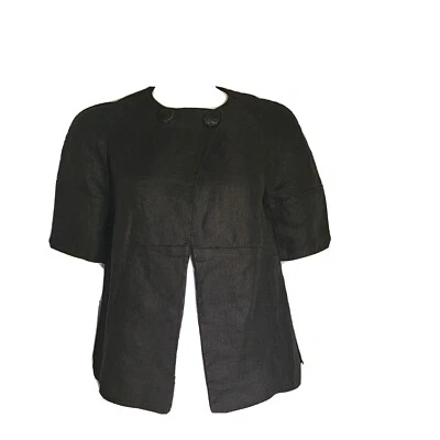 PRINGLE of SCOTLAND Solid Black Linen Short Sleeve Cardigan Womens UK 10 US 6 - Image 1 of 4