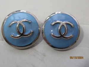CHANEL 2 BUTTONS 20MM BLUE, SILVER tone, metal THIS IS FOR 2 - Picture 1 of 4