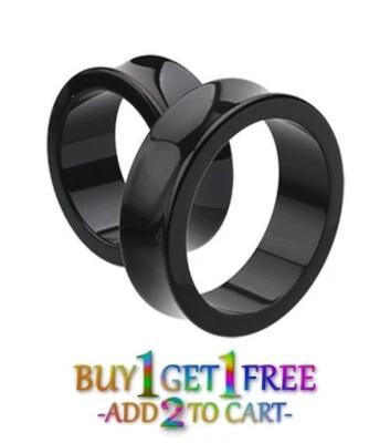 Pair 8g-50mm BLACK ACRYLIC TUNNELS Double Flare Gauges Solid Saddle Ear 3037 - Image 1 of 4