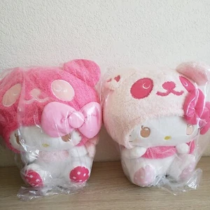 Hello Kitty Panda Plush Doll Fluffy Scarf Ver. Set Of 2 Gift Furyu New 33cm Cute - Picture 1 of 3