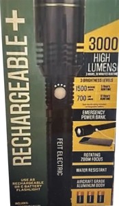 New In Box Feit Rechargeable 3000 Lumen Adj. Flashlight  Power Bank USB-C