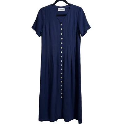 Vestido midi Orvis mezcla de lino con botones manga corta para mujer talla 4 Foto 1 de 4