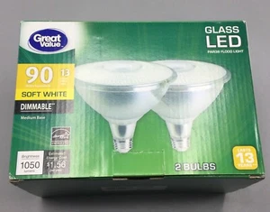Great Value LED Dimmable Floodlight Bulb Soft White 90W 13W, PAR38 (2 Bulbs) New - Picture 1 of 7