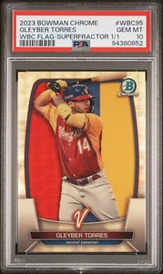 2023 BOWMAN CHROME GLEYBER TORRES #WBC-95 WBC FLAG SUPERFRACTOR 1/1 PSA 10 ๐ - Picture 1 of 3
