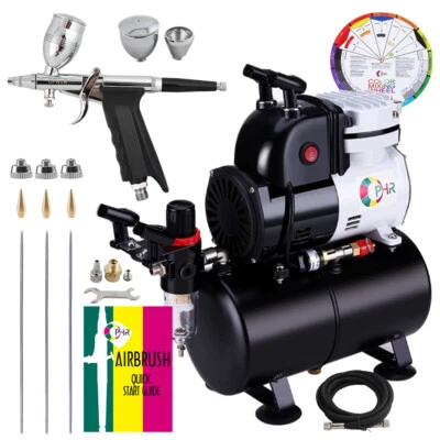 OPHIR 3 Tips Airbrush Compressor Kit with Air Tank for Furniture Painting 2 Mode