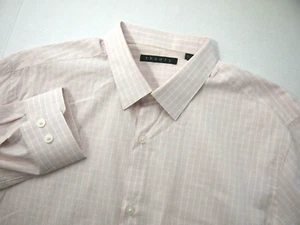 Theory Mens Dress Shirt 16 32/33 Pink White Checkered Button Collared Cotton - Picture 1 of 5