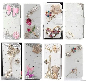 For iPhone 14 13 15 Pro Max Luxury Bling Diamond Leather Flip Wallet Case Cover - Picture 1 of 14