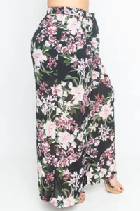 Womens Plus Size Black Floral Palazzo Pants 3XL Summer Travel - Picture 1 of 3