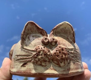 Vintage Raku Pottery SIGNED CAT KITTEN KITTY Piggy Bank ONE OF A KIND ❤️sj7m1s - Picture 1 of 9