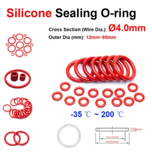 Wire Dia=4.0mm O-Ring Red Food Grade Silicone Sealing Gasket,O.D=12mm~80mm - Picture 1 of 9