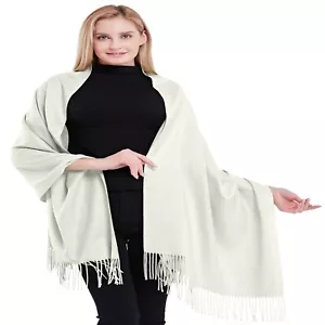 Sciarpa bianca 100% cashmere scialle pashmina stolata fatta a mano in Nepal abbigliamento CJ NUOVA - Foto 1 di 12