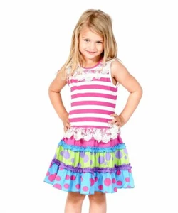 NWT JELLY THE PUG size 2T Pink Glitter BIG POLKA DOT & STRIPED HANNAH DRESS - Picture 1 of 2