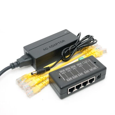 4 Ports Gigabit Passive PoE injector midspan Ethernet Adapter 48V1A 48Watt PSU - Image 1 of 4