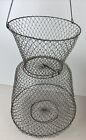 Vintage Collapsible Wire Fishing Basket Galvanized Steel Mesh Fish