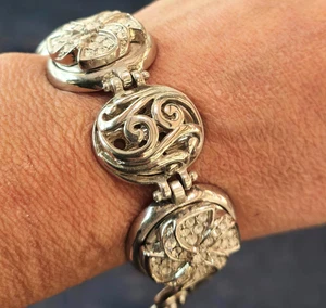 Bracelet Vintage Années 90 Avec Panneaux Argentés Signé GS - Picture 1 of 6