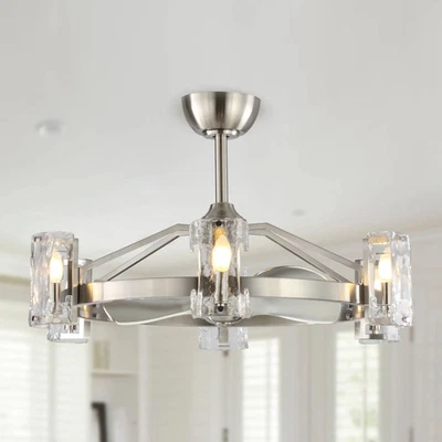 Nickel 6-light Modern Remote 3-blade Chandelier Ceiling Fan - Image 1 of 4