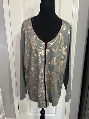 Top Chico's Zenergy Dorado Floral Borgoña Terciopelo Cuello en V 3 XL Foto 1 de 4