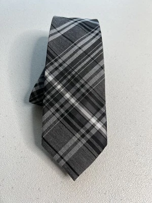 Corbata delgada Van Heusen gris, negro, blanco patrón a cuadros mezcla de lana nueva sin etiquetas Foto 1 de 4