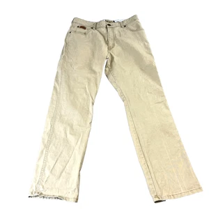 Pantalones de mezclilla elásticos Wrangler Texas para hombre 32 30 cónicos ligeros beige vaquero occidental - Imagen 1 de 14