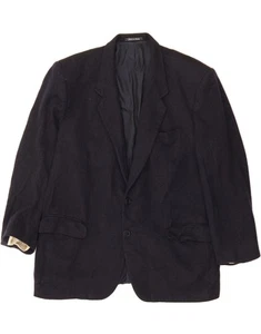 VINTAGE Mens 2 Button Blazer Jacket IT 56 3XL Navy Blue Herringbone C104 - Picture 1 of 3