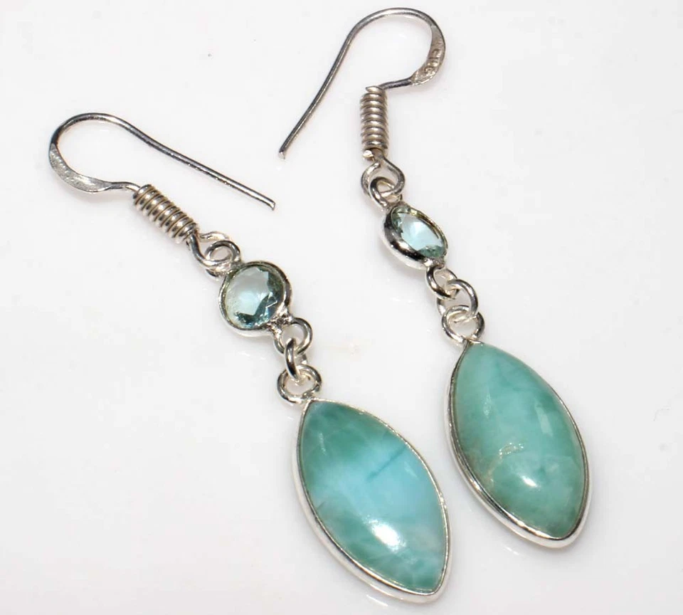 Pendientes Cluster Larimar Topacio Azul 1.9" Boho Festival GW Foto 1 de 1