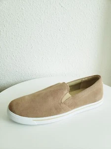 Neu ohne Karton Lands End Damenschuhe Größe 7B flache Slipper beige Wildleder - Bild 1 von 11