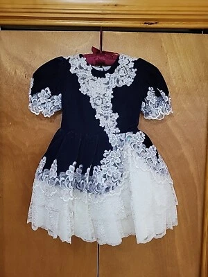 Tip Top Kids Vintage Velvet Lace Party/Pageant Dress Petticoat + Hair Bow size 4 - Image 1 of 4