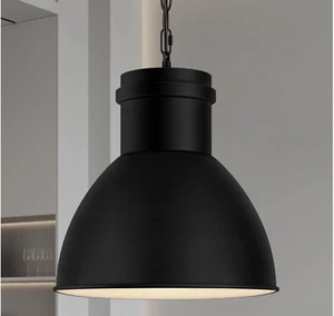 Black Pendant Light Black 10.6" Large Metal Shade 70.9'' Adjustable Chain Length - Picture 1 of 3