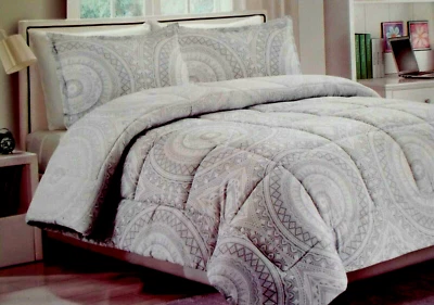 Juego de 3 fundas nórdicas reversibles CYNTHIA ROWLEY Full Queen medallón GRIS BLANCO Foto 1 de 3