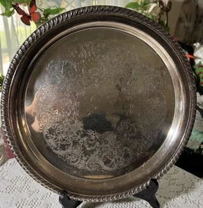 Antique Silverplate Wm Rogers 161 round serving tray platter engraved ornate 12" - Picture 1 of 12