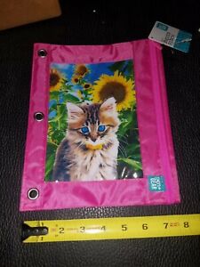 Kitty Cat Kitten Pencil Bag Pouch 3 Ring Binder Bag Pen + Gear Storage "Pink"