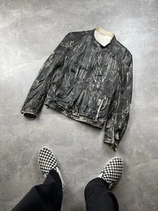Giacca biker vintage archivio Avant Garde pelle nera/bianca zip sbiadita taglia 52 - Foto 1 di 13