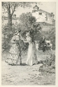 MUJERES EN PARQUE DE PRIMAVERA - Francia - 1899 grabado, Adrian Marcel - Imagen 1 de 5