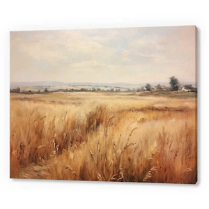 Vintage Landschaft trockene Grasfelder launisch neutral Leinwanddruck Wandhängekunst - Bild 1 von 9